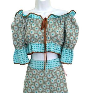 RAISSA Romantic Cottagecore Floral Off the Shoulder Puff Sleeve Crop Top S NWT